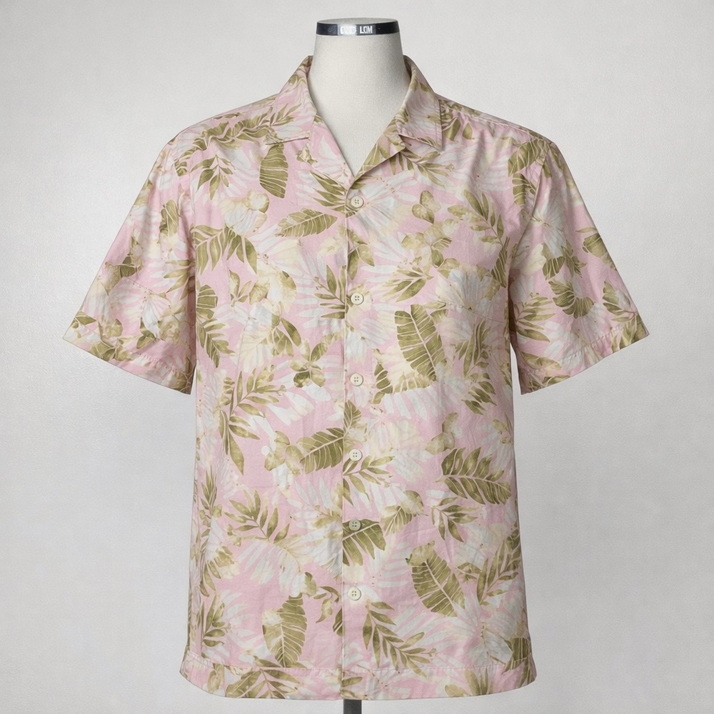 Club Room Silk Hawaiian Shirt Men L Pink Tropical Camp Collar Button Up